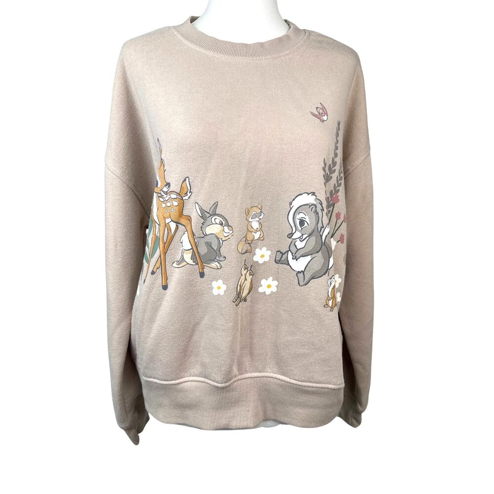 Disney Bambi Woodland Graphic Sweatshirt Medium Tan Deer Pullover - Picture 2 of 9